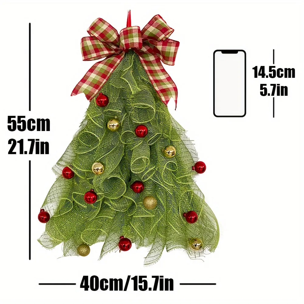 21-inch Merry Christmas Tree Garland, Classic Red and Green Ball Front Door Durable Plastic, Easy to Install, Perfect Christmas Eve Santa Hat Hanging Welcome Sign Home Decoration Indoor and Outdoor Holiday and Seasonal Decoration