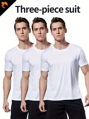 3-Pack Men's Quick-Dry Short Sleeve Shirts - Stretch Crew Neck Undershirts for Fitness Training