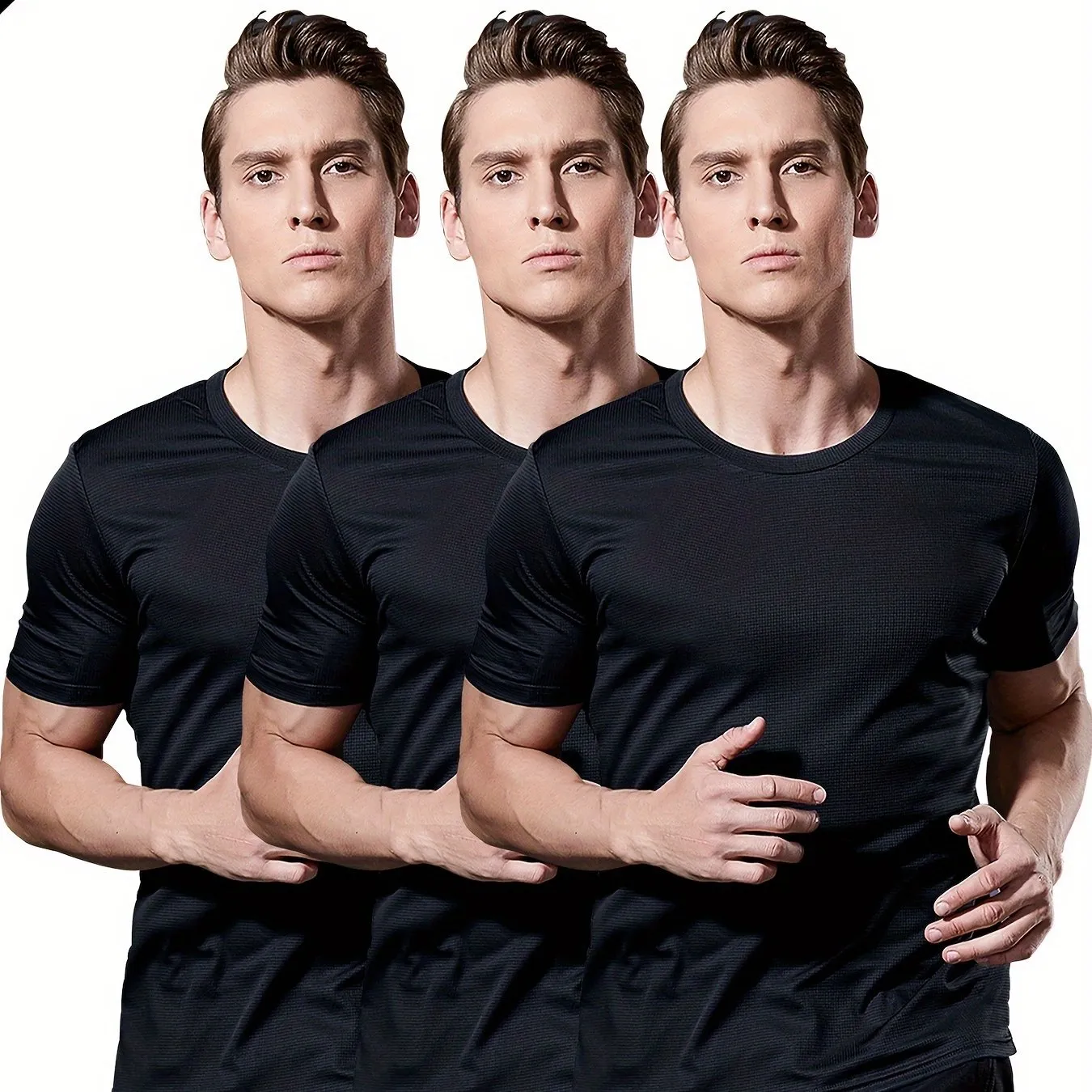 3-Pack Men's Quick-Dry Short Sleeve Shirts - Stretch Crew Neck Undershirts for Fitness Training