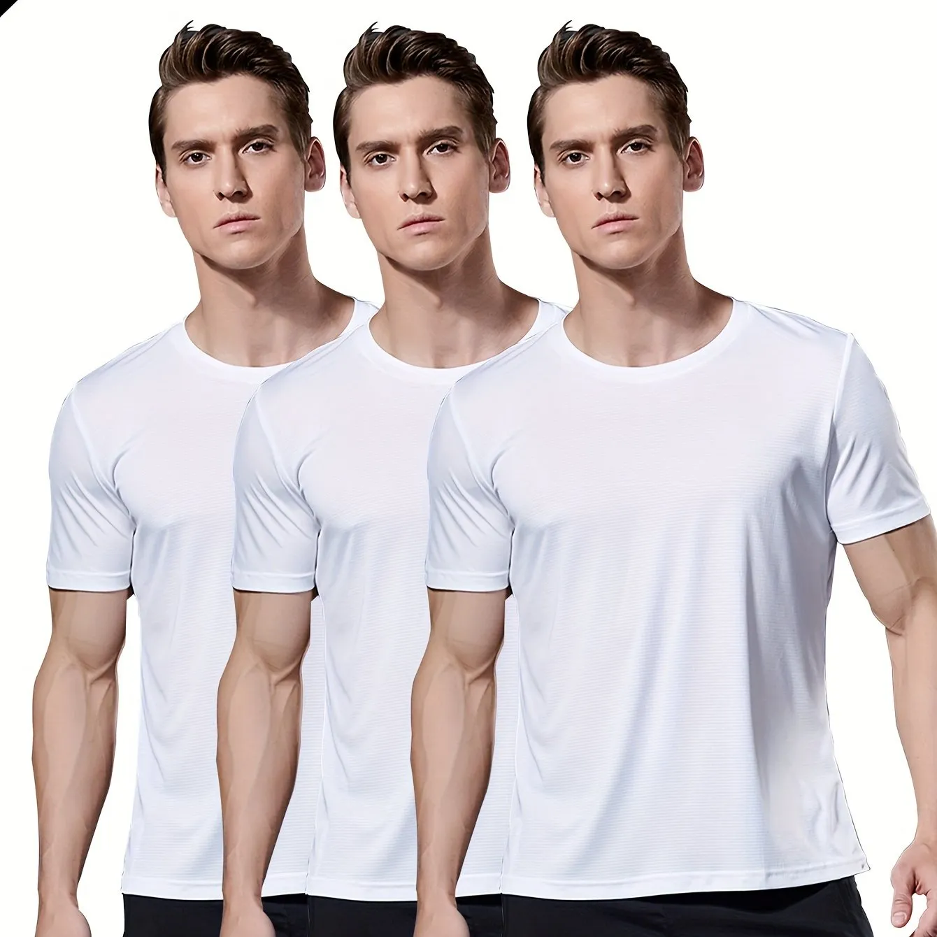 3-Pack Men's Quick-Dry Short Sleeve Shirts - Stretch Crew Neck Undershirts for Fitness Training