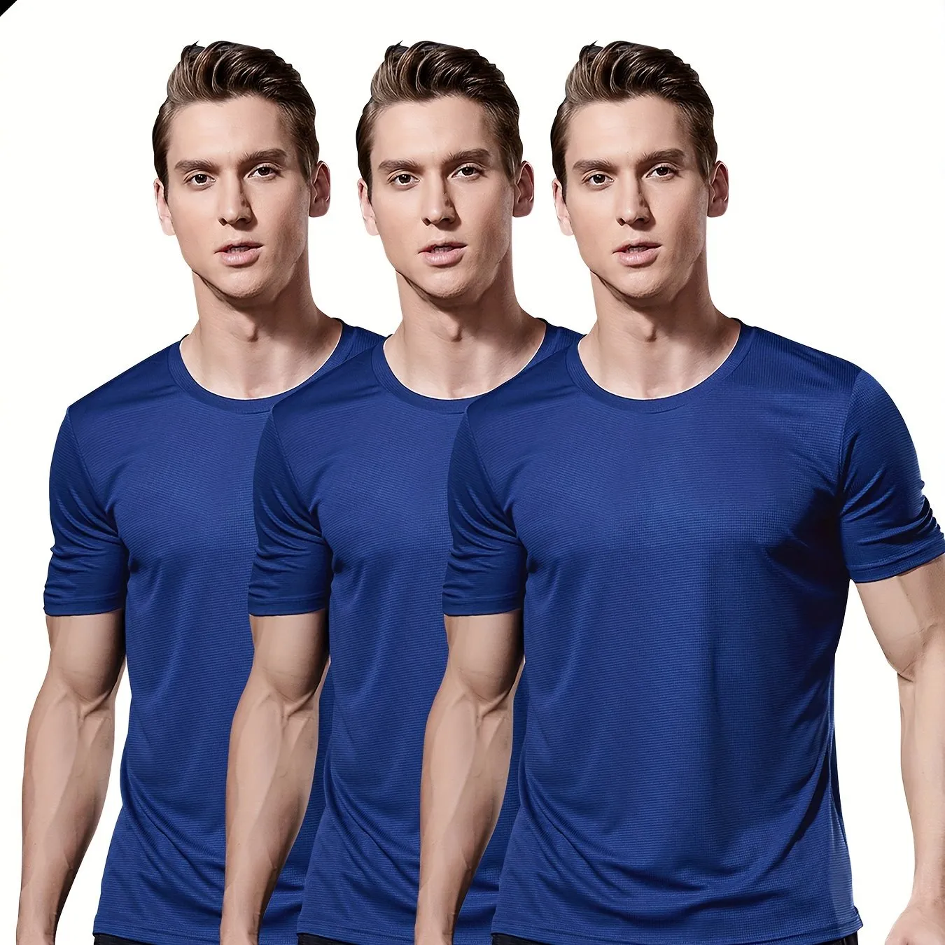 3-Pack Men's Quick-Dry Short Sleeve Shirts - Stretch Crew Neck Undershirts for Fitness Training