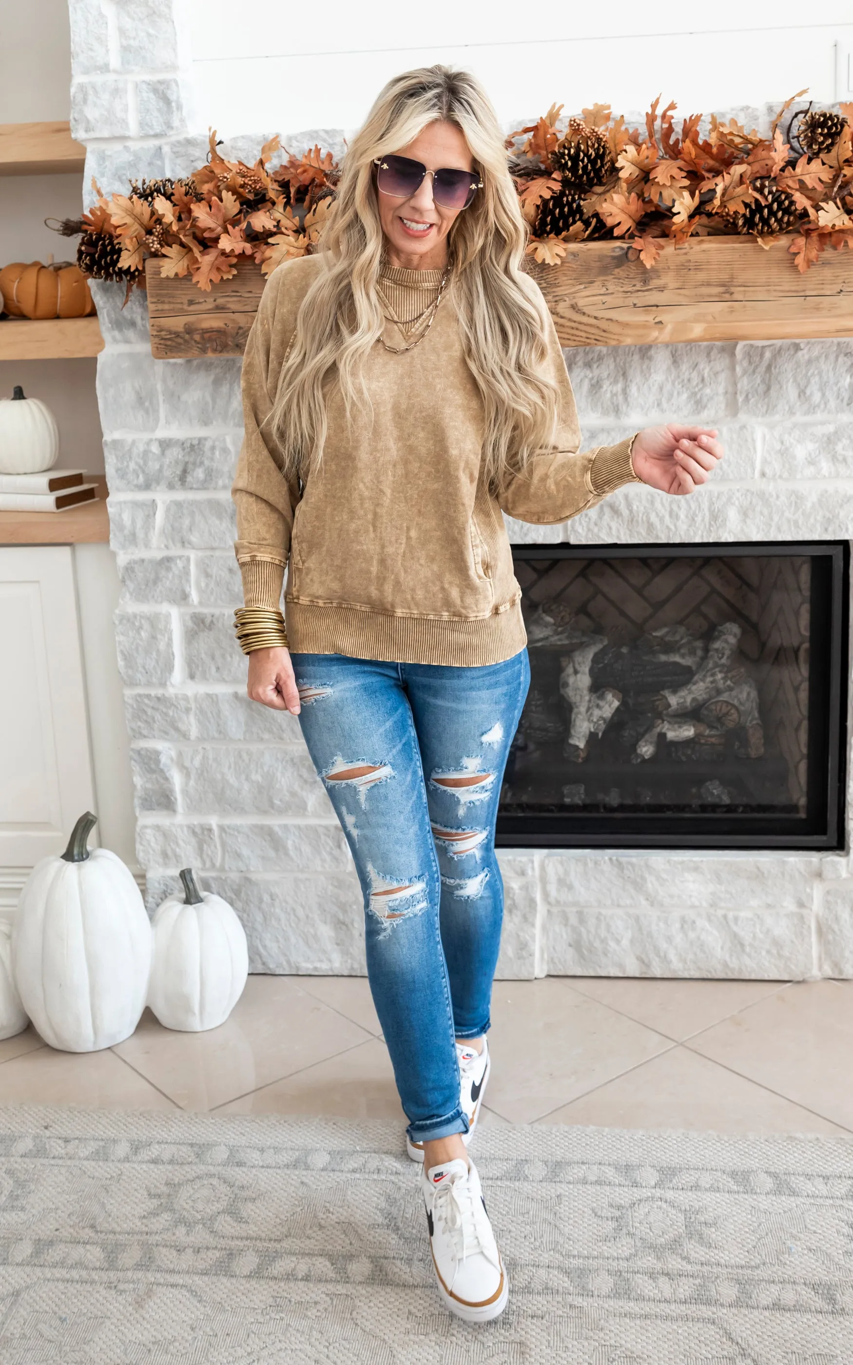 Acid Wash Pullover with Pockets - Part 2 - Final Sale