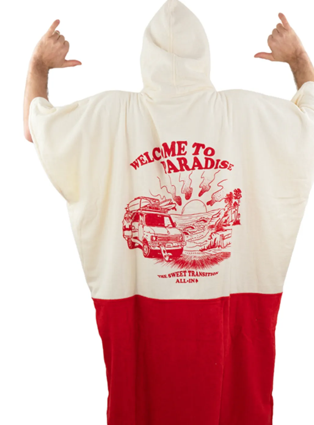 ALL IN  Beach Poncho – – Welcome Red-