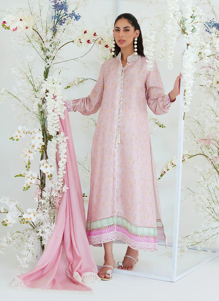 Arya Chai Pink Floral Shirt with Silk Dupatta