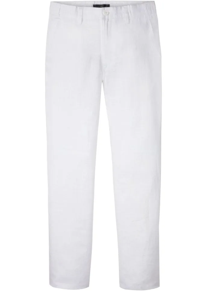 Bpc Selection Regular Fit Linen Chinos with Comfortable Straight Waistband, White