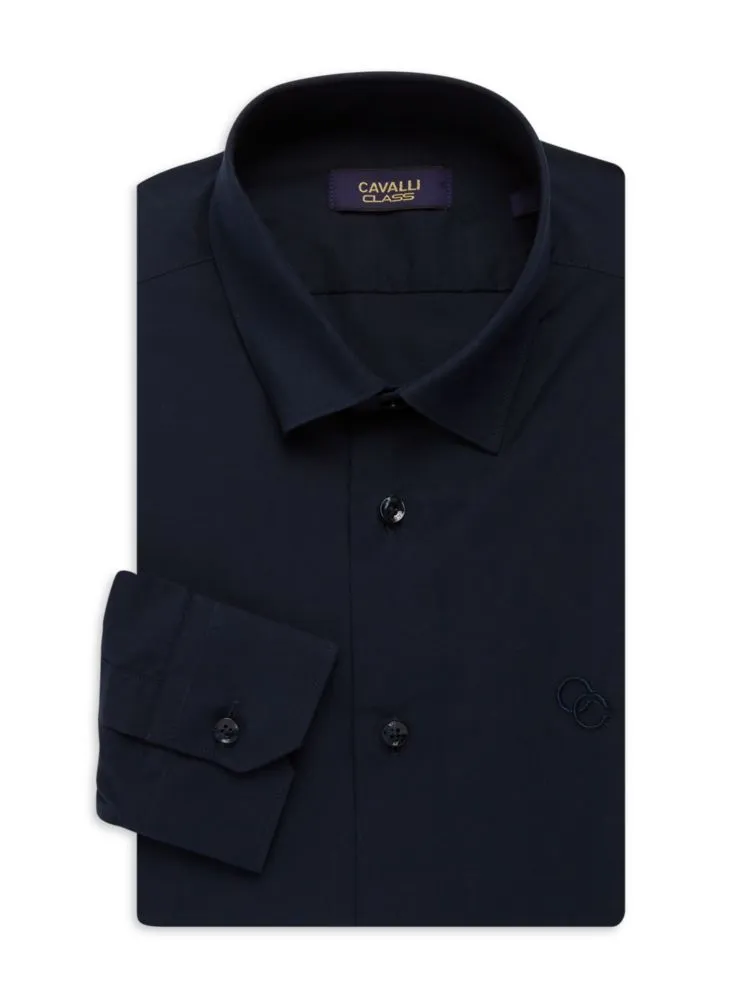 Classic comfortable fit shirt with Cavalli Class logo By Roberto Cavalli, navy blue