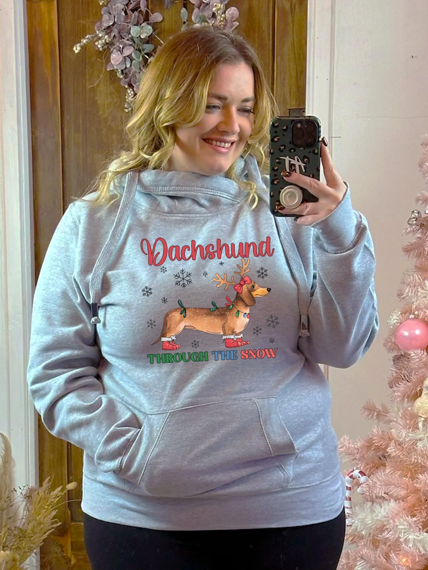 Classic 'Dachshund Through The Snow' Christmas Luxe Hoodie - Grey