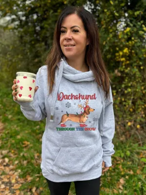 Classic 'Dachshund Through The Snow' Christmas Luxe Hoodie - Grey