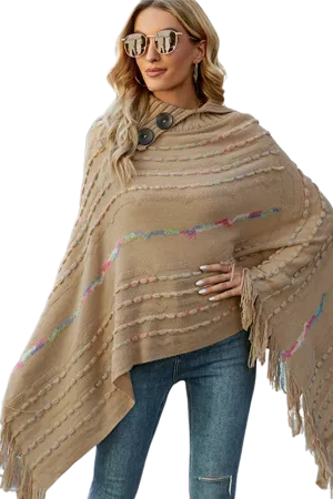 Cloak Sleeve Fringe Detail Poncho