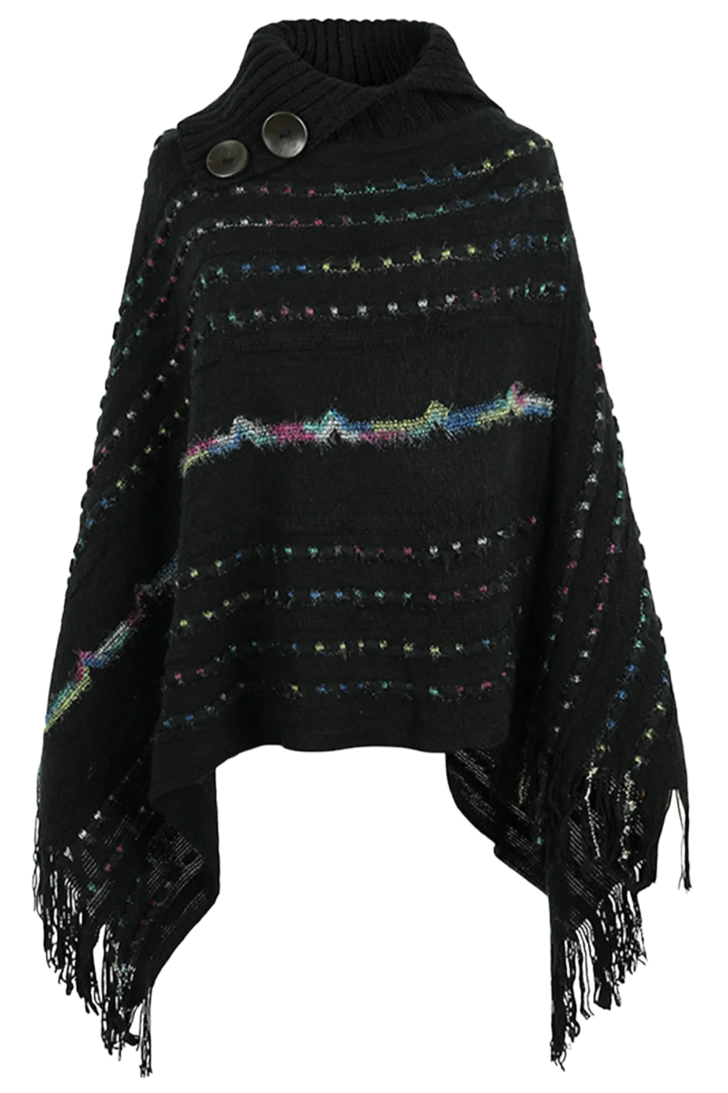 Cloak Sleeve Fringe Detail Poncho