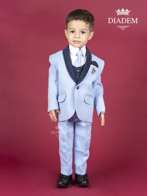 Cloudy Blue Coat Suit with Tie and Brooch