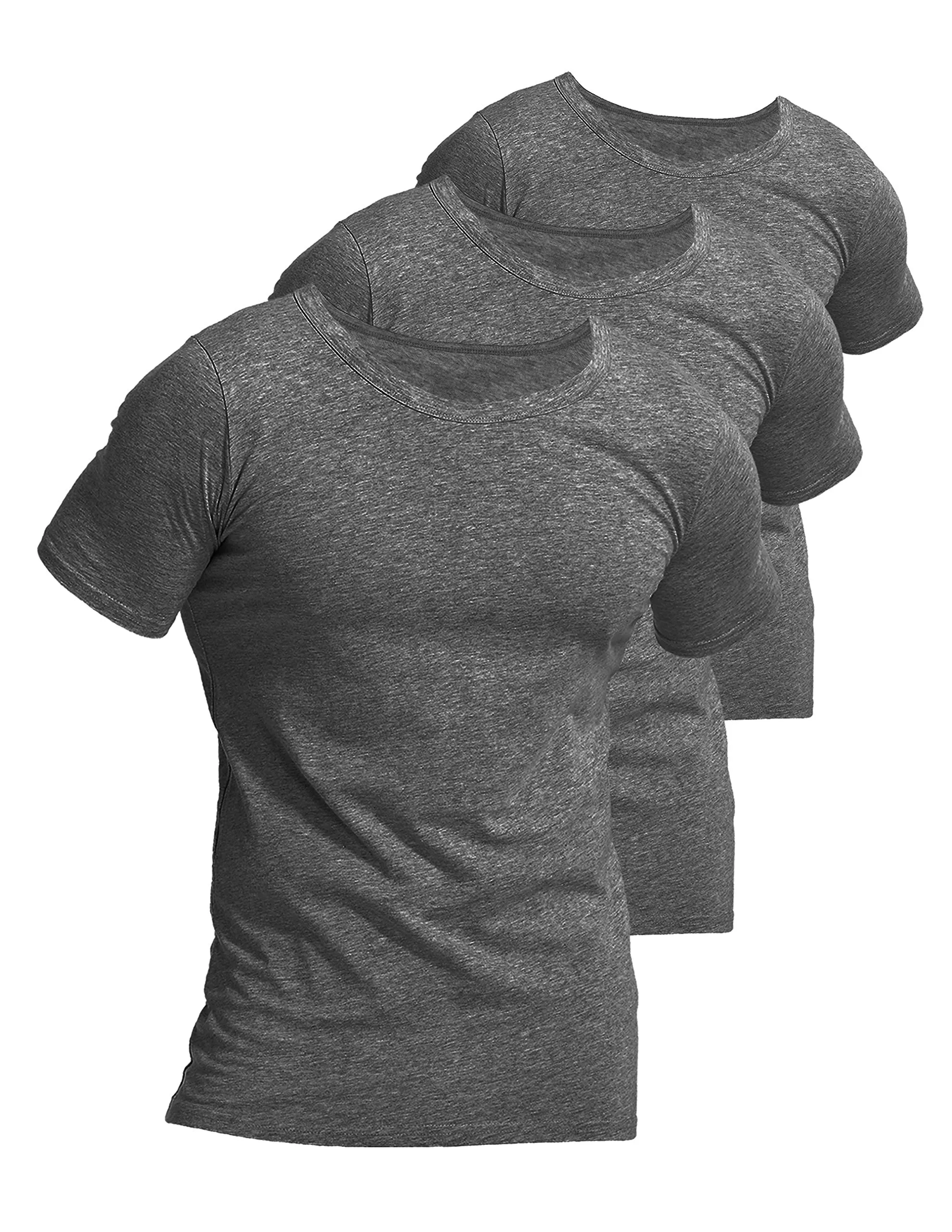 Comfneat Men's 3-Pack Stretchy Undershirts Crew Neck Long Back Hem T-Shirts