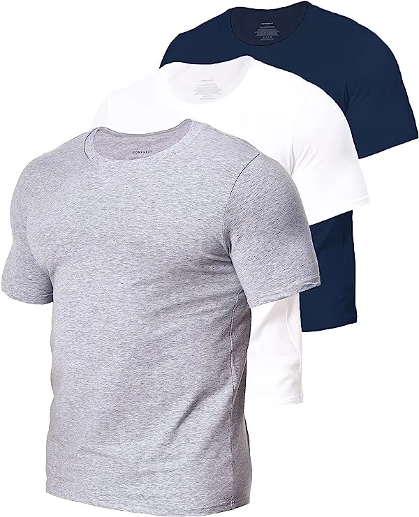 Comfneat Men's 3-Pack Stretchy Undershirts Crew Neck Long Back Hem T-Shirts