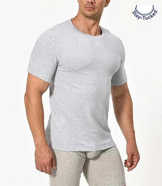 Comfneat Men's 3-Pack Stretchy Undershirts Crew Neck Long Back Hem T-Shirts