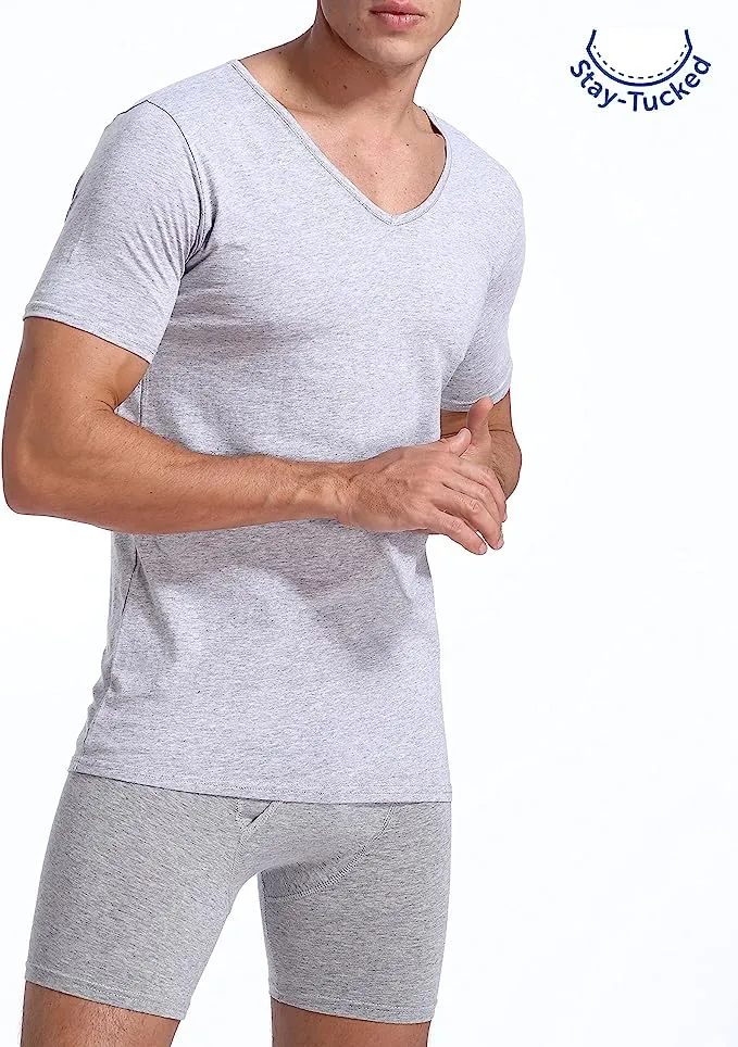 Comfneat Men's 3-Pack Undershirts Stretchy Cotton Spandex T-Shirts V-Neck Shirts for Men