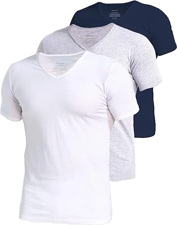 Comfneat Men's 3-Pack Undershirts Stretchy Cotton Spandex T-Shirts V-Neck Shirts for Men