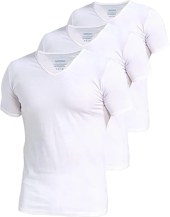 Comfneat Men's 3-Pack Undershirts Stretchy Cotton Spandex T-Shirts V-Neck Shirts for Men