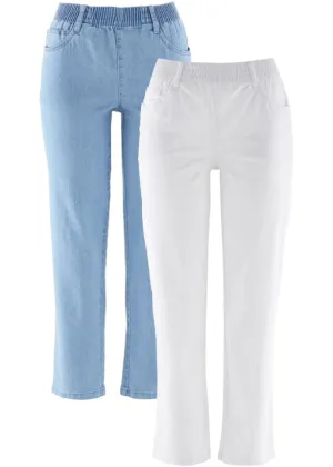 Comfortable elastic trousers 7/8 with a comfortable belt (2 pieces per pack) Bpc Bonprix Collection white