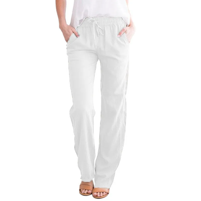 Cotton Linen Loose Drawstring Women's Pants