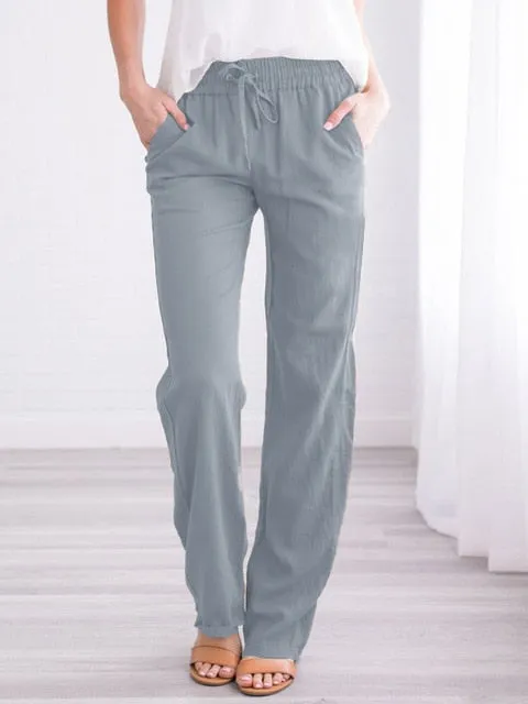 Cotton Linen Loose Drawstring Women's Pants