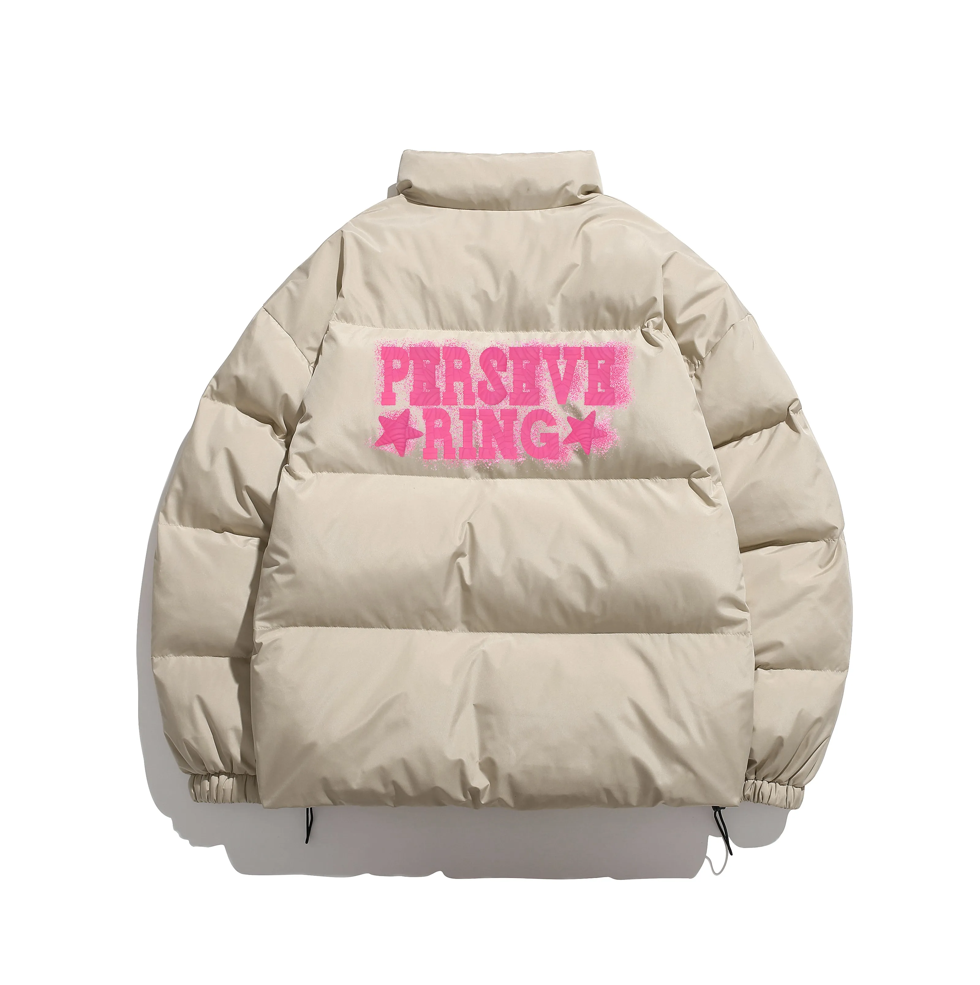 Faire Echo Vintage Lettered Plush Puffer Coat