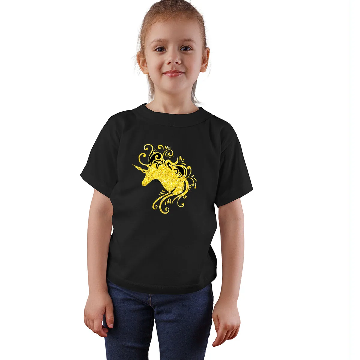 Fancydresswale Unicorn Black-Gold Cotton T-shirts