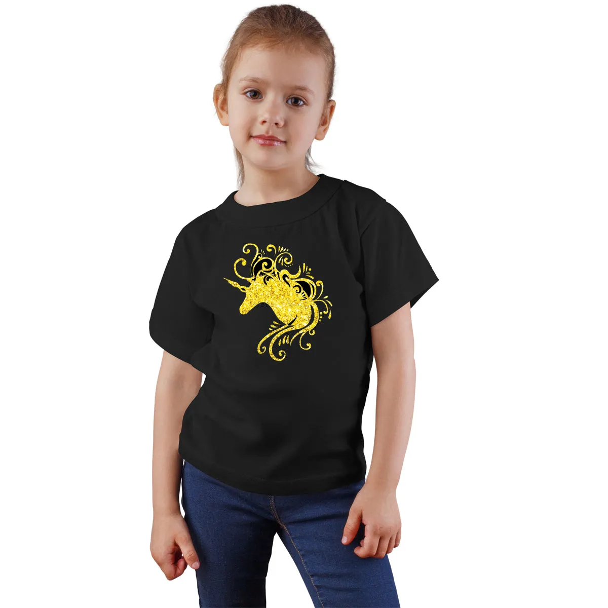 Fancydresswale Unicorn Black-Gold Cotton T-shirts