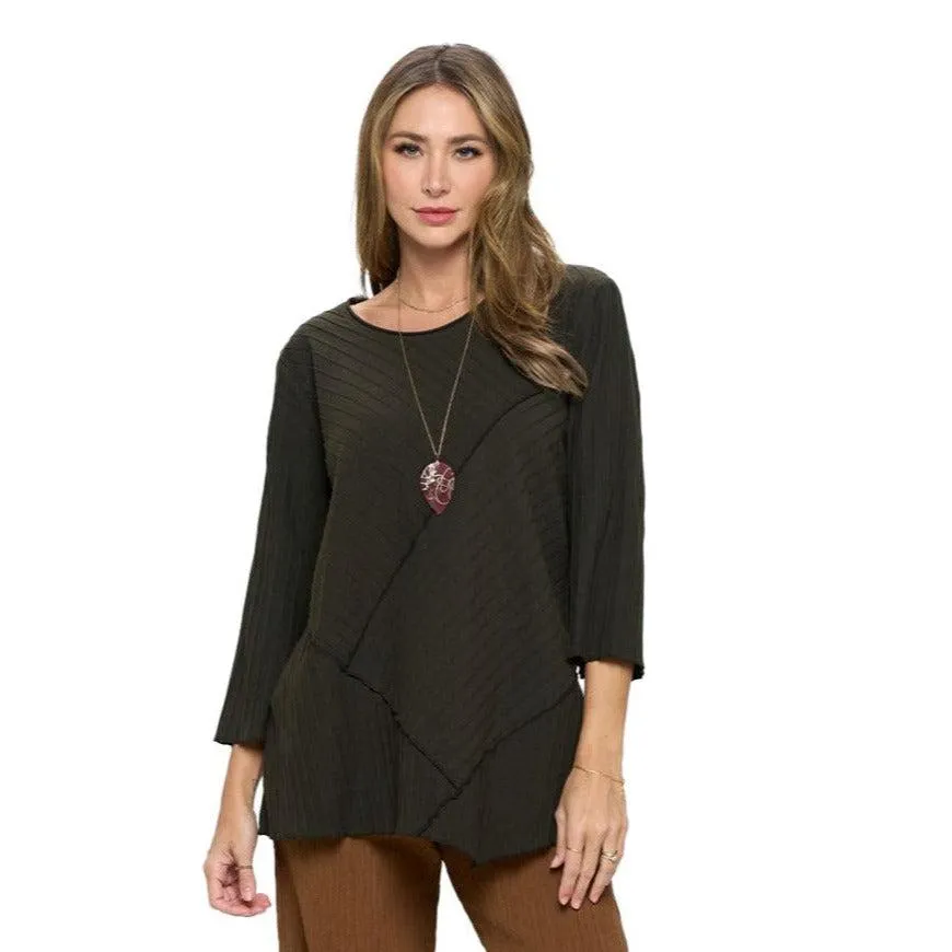 Focus Fashion Diagonal Rib Tunic in Military - CS378-MI