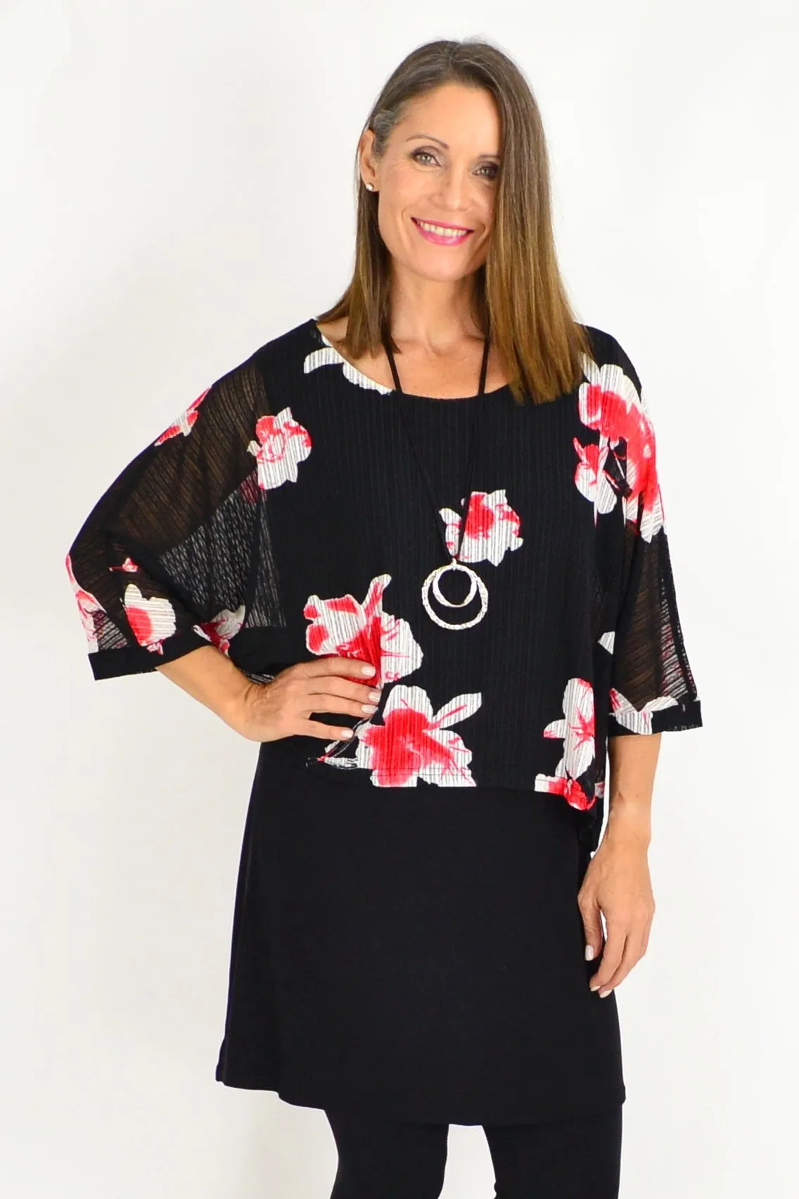 Frans Floral Overlay Tunic Top