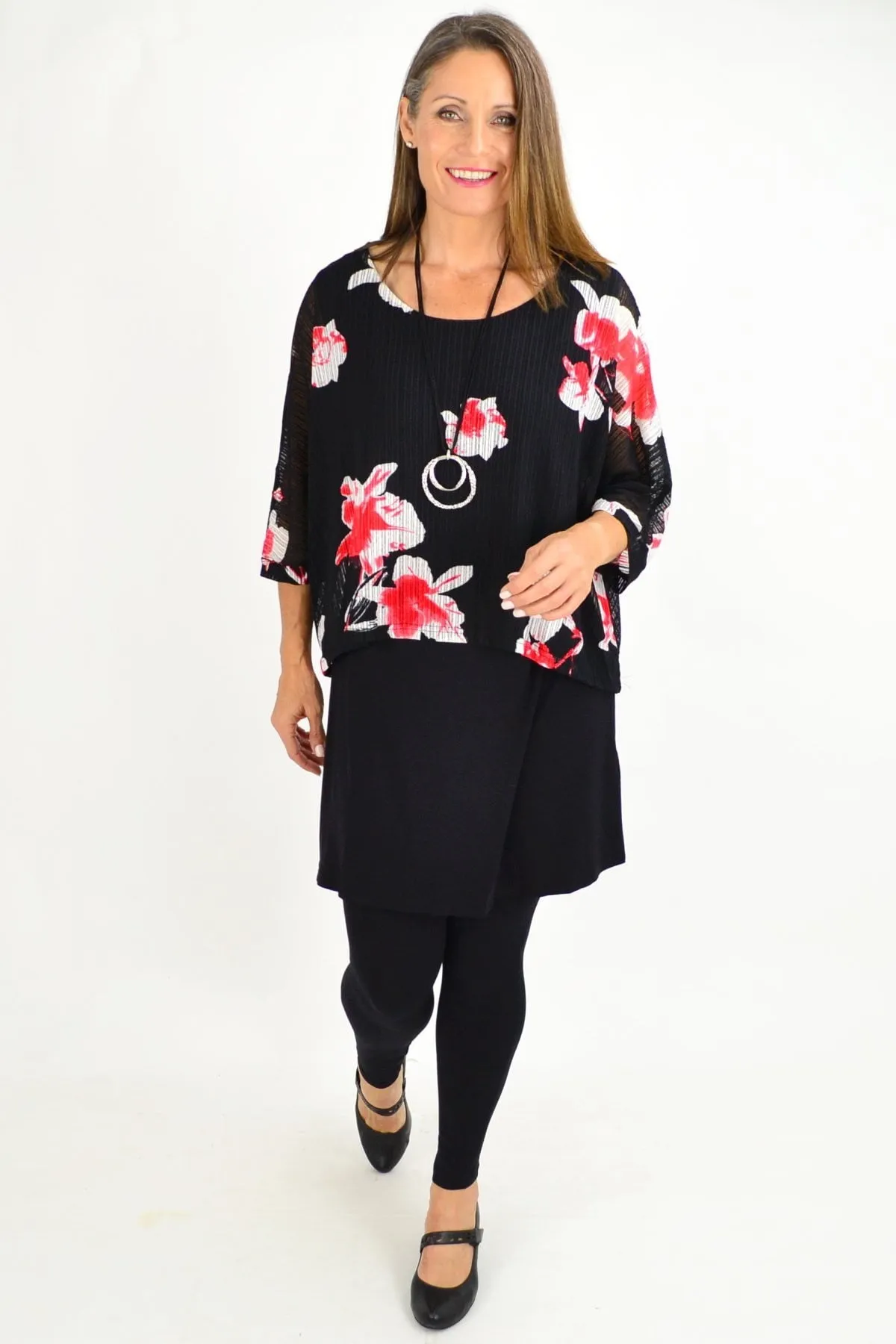 Frans Floral Overlay Tunic Top