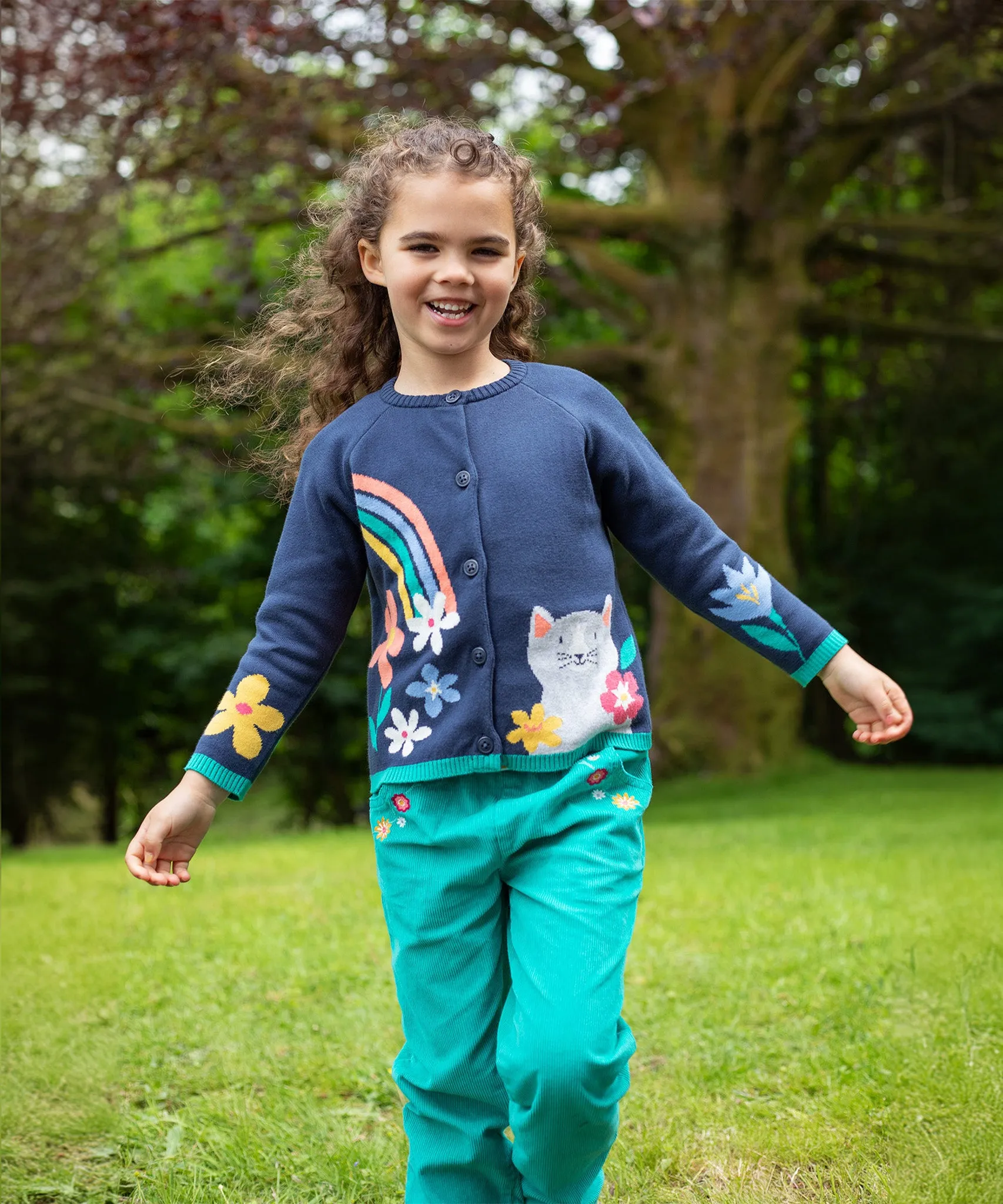 Frugi Paperbag Cord Trousers - Iguana/Flowers