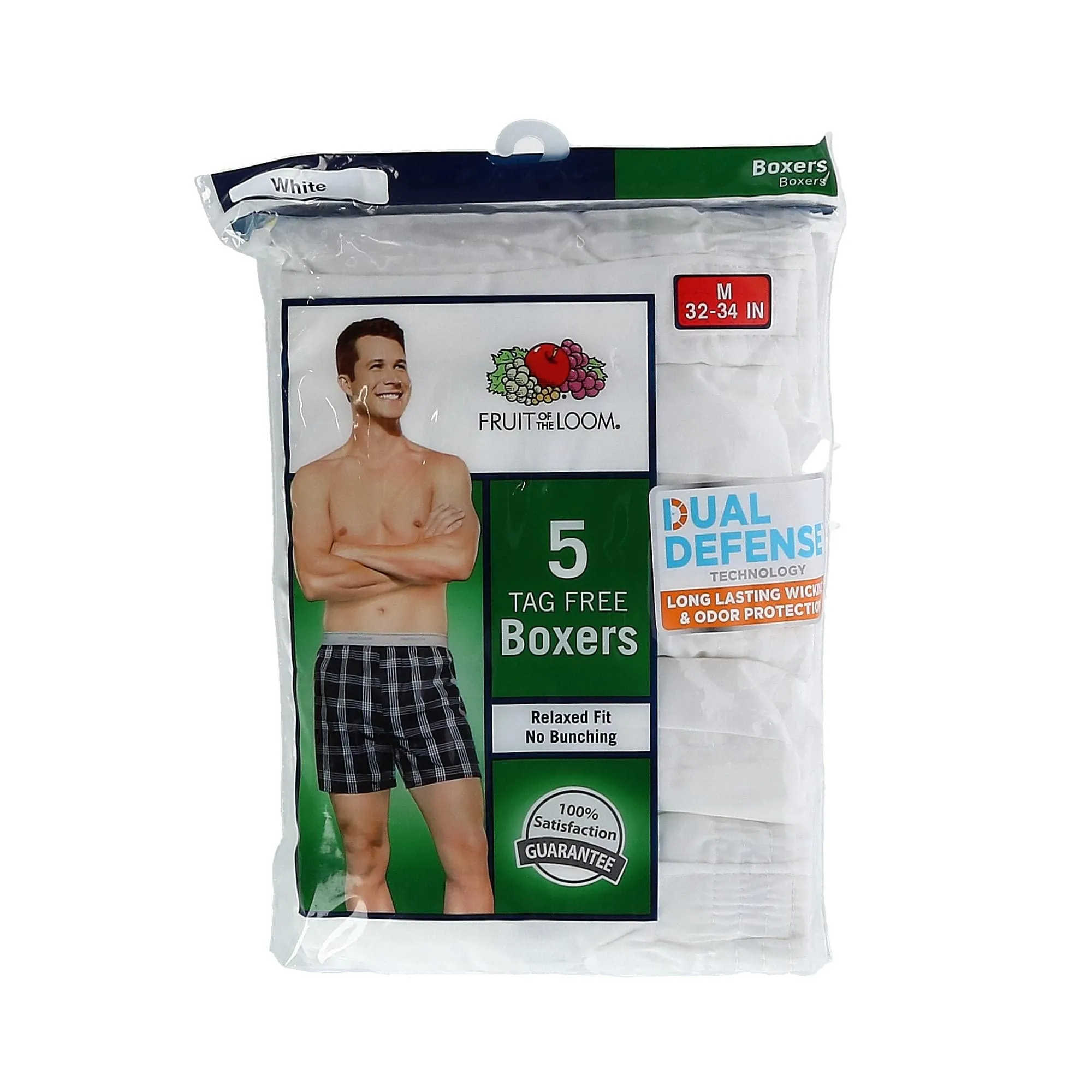 Fruit of the Loom Men's White Boxer Shorts Underwear (5 Pair Pack)