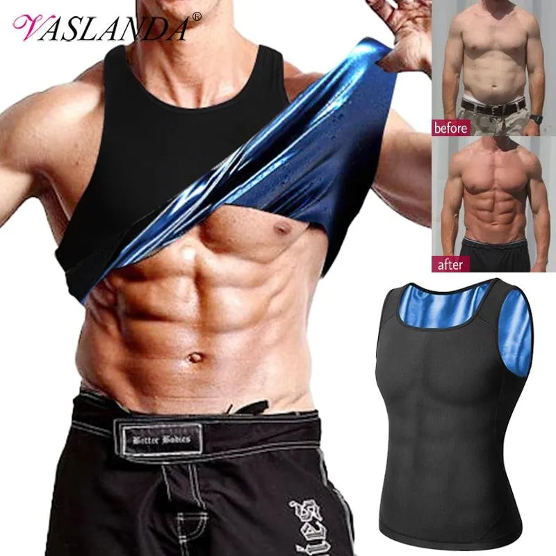 Great Men Body Shaper - Waist Trainer Sweat Vest Compression Shirt - Weight Loss Slimming Workout Tank Tops (FHM1)