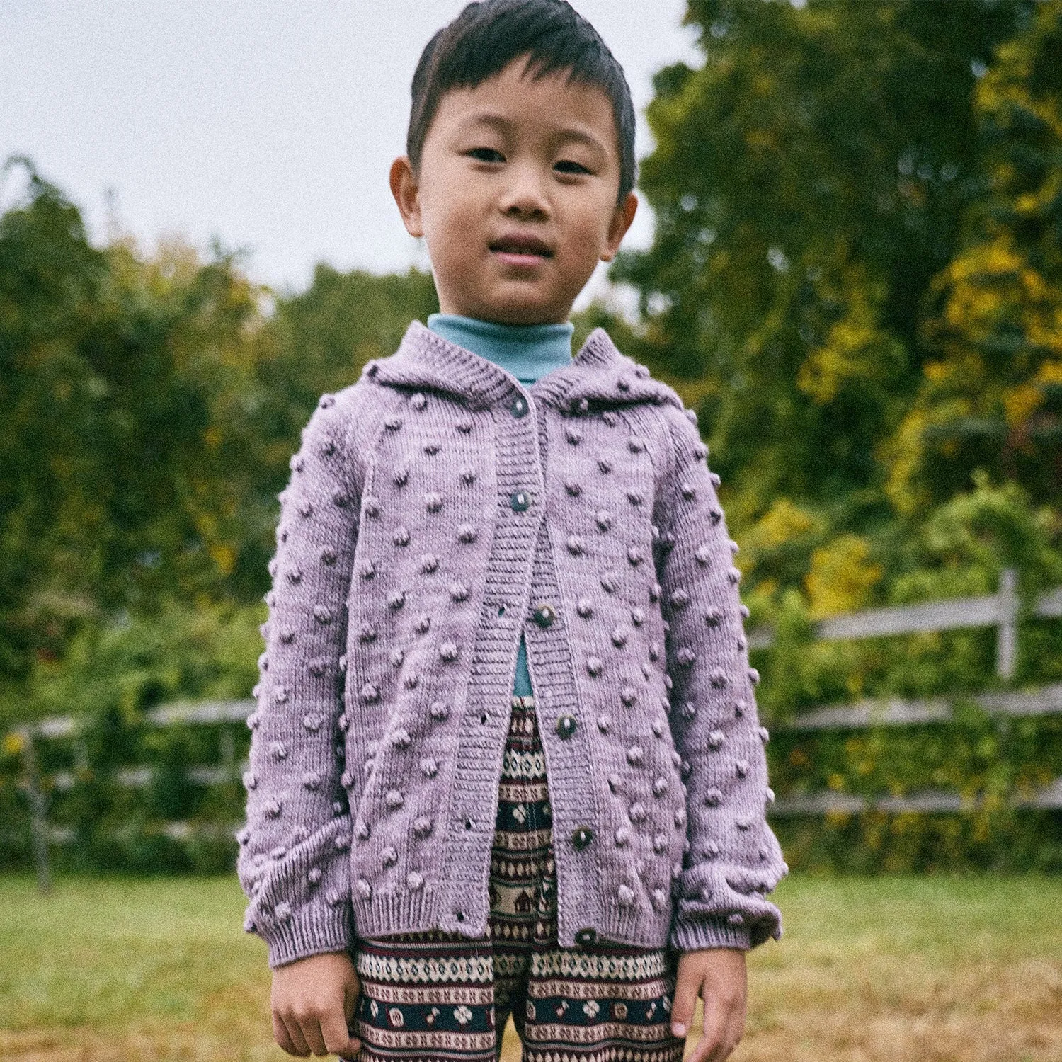 Hand Knit Merino Wool Hooded Popcorn Cardigan - Periwinkle