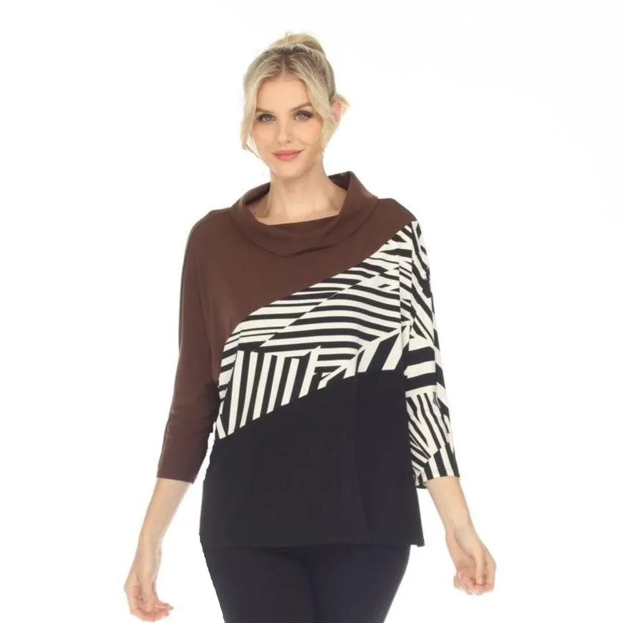 IC Collection Colorblock Zebra-Print Tunic Top in Brown - 4931T-BRN