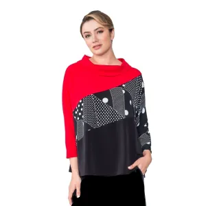 IC Collection Polka-Dot Colorblock Top in Red - 4948T-RD - Sizes S & XL