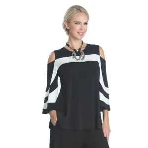 IC Collection Striking Open Shoulder Stripe-Trim Top -1381T-BK