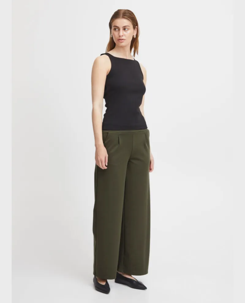 Ichi Kate Forest Night Wide Trousers