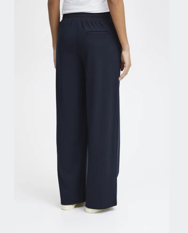 Ichi Kate Navy Long Wide Leg Trousers