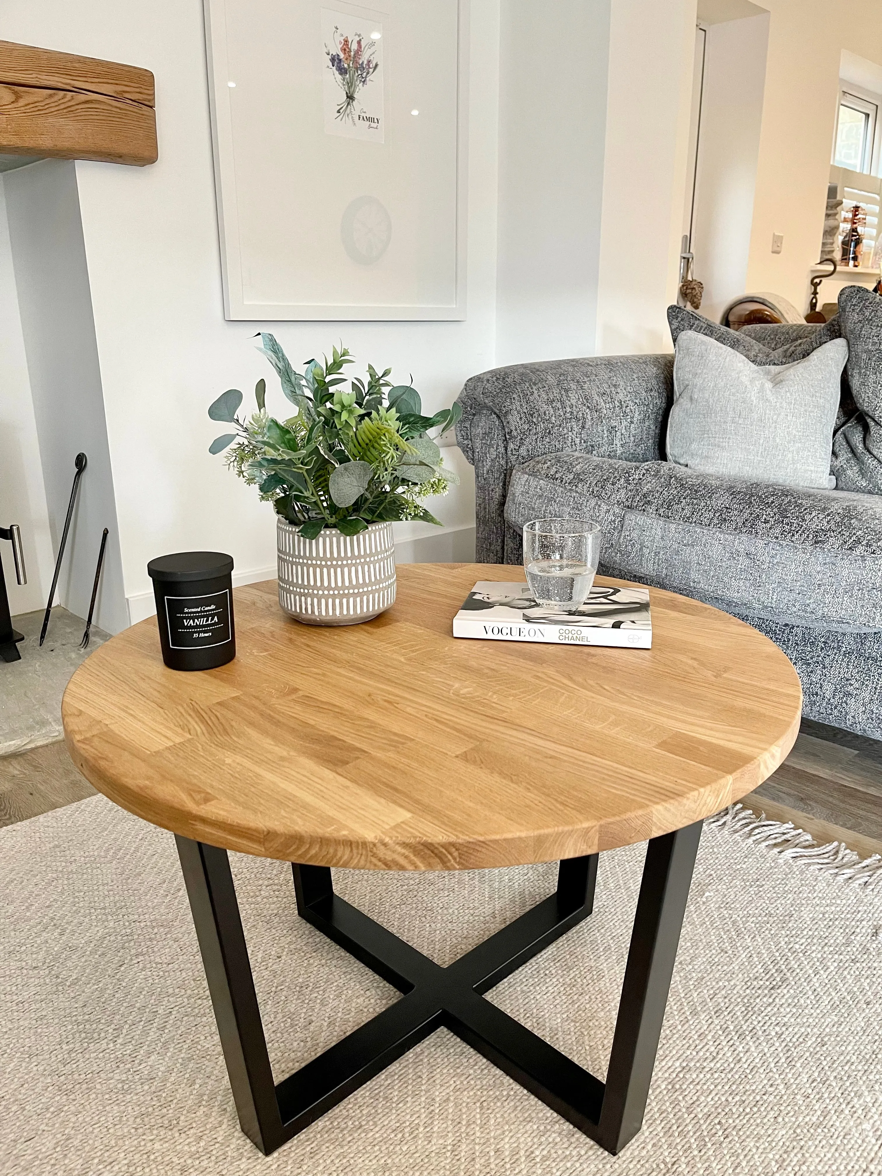 Landon Round Oak Metal Coffee Table