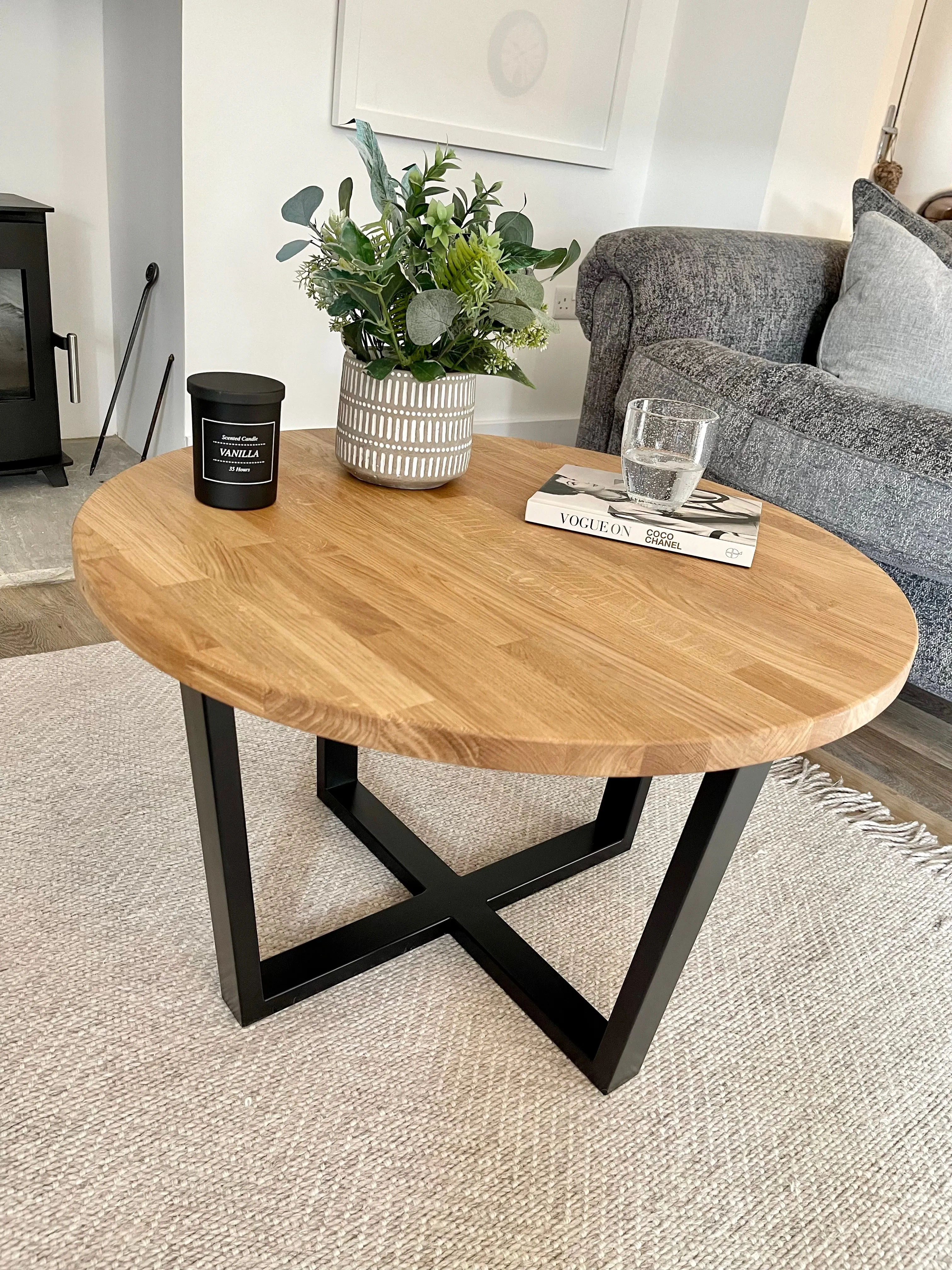 Landon Round Oak Metal Coffee Table