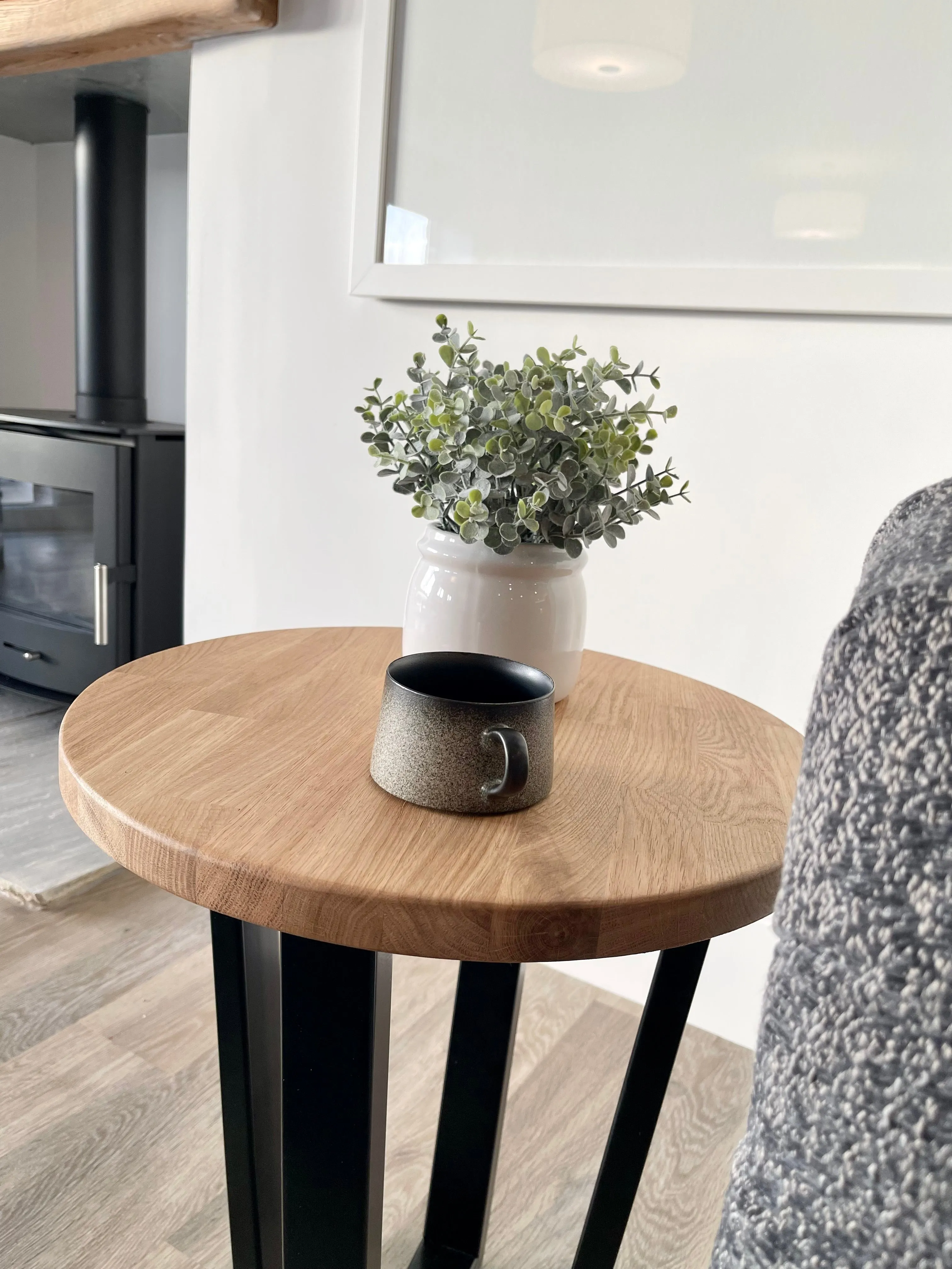 Landon Round Oak Metal Side Table