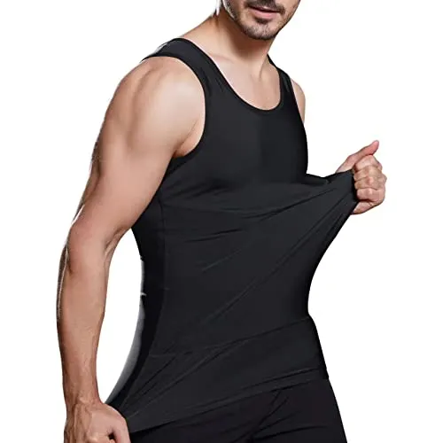 Lgtfy Mens Slimming Body Shaper Vest, Gynecomastia Compression Shirts, Tummy Control Undershirts - Change in Seconds Black