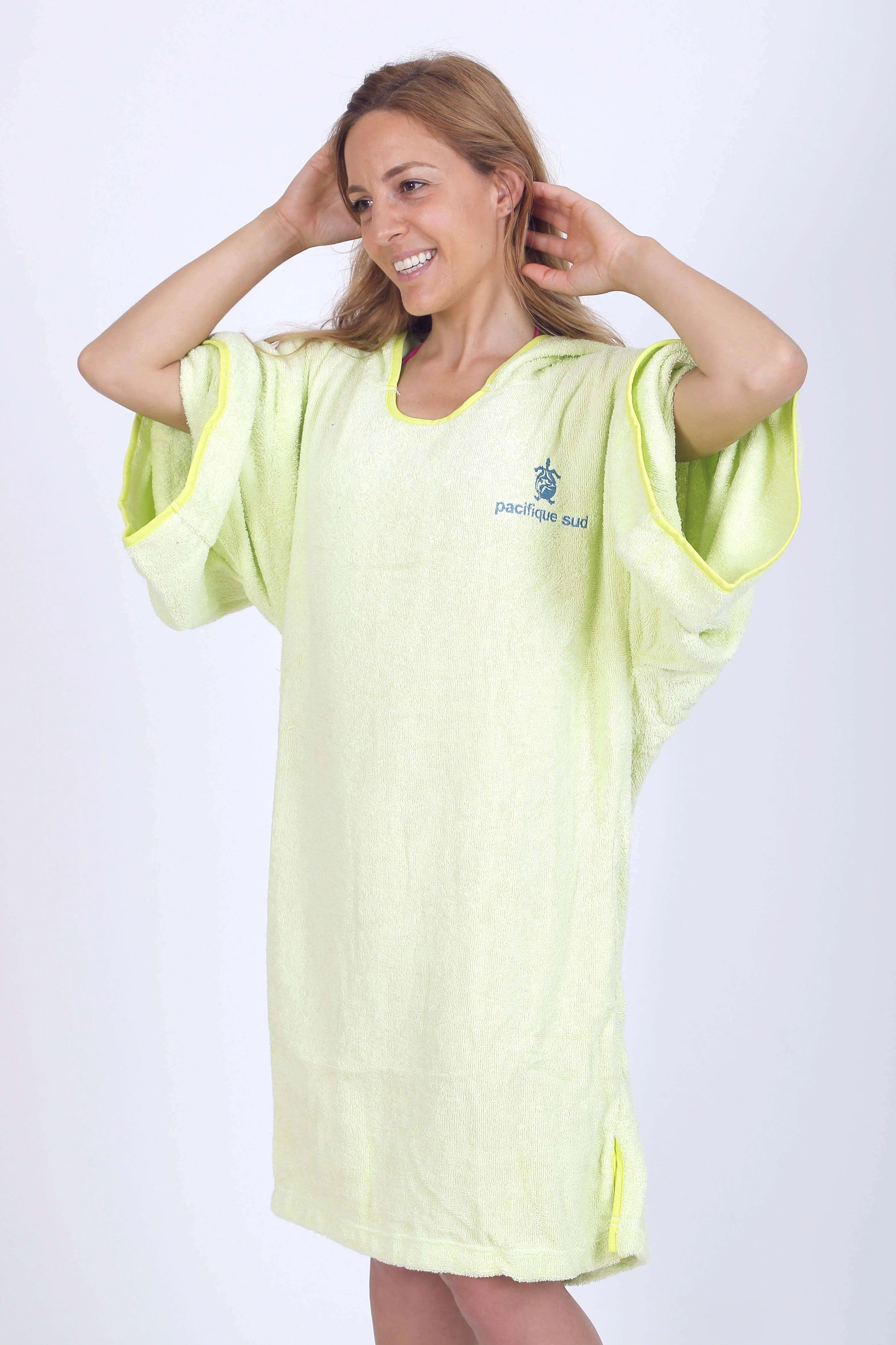 Lime Green Surf Poncho - One Size - Cotton - with sleeves