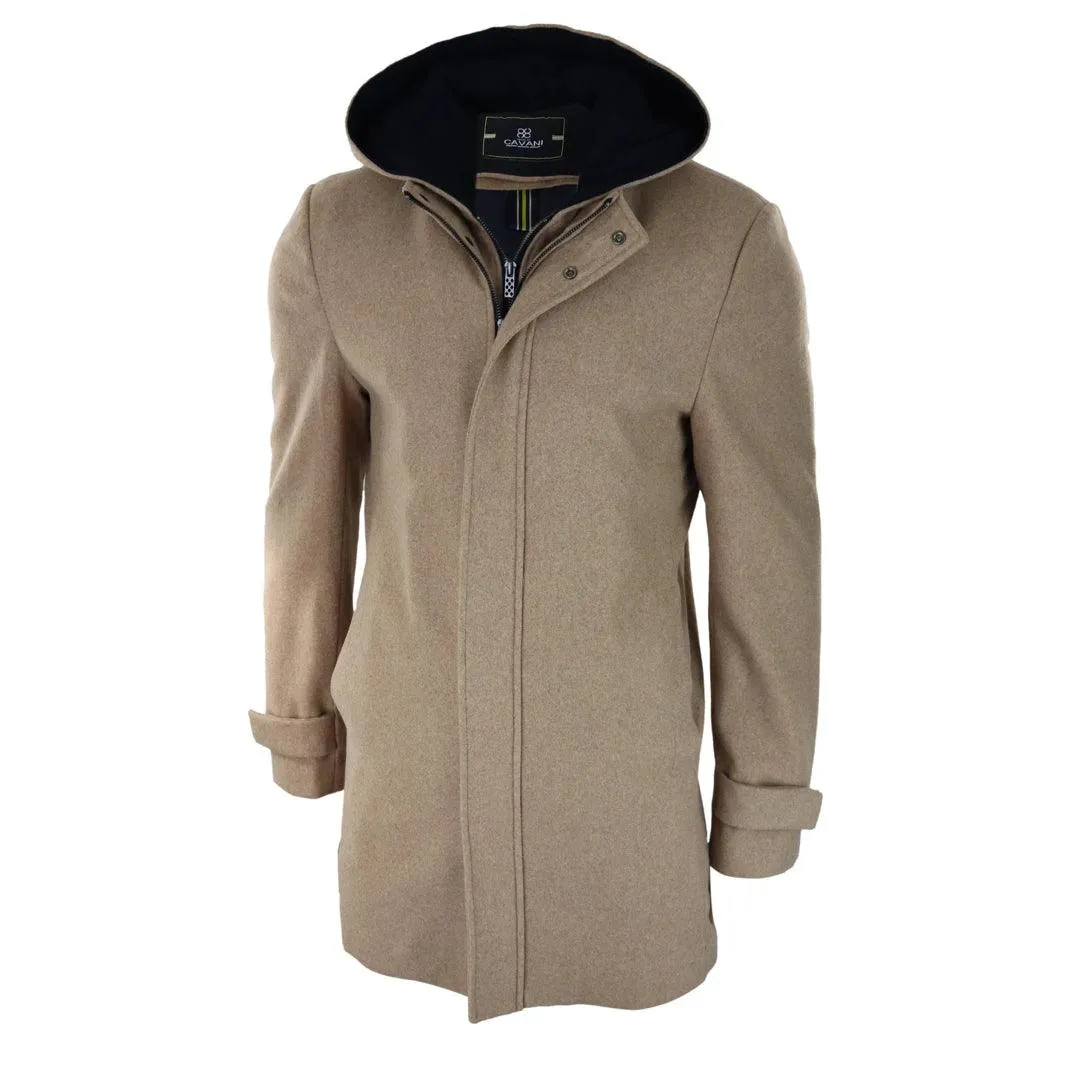 Mens 3/4 Long Overcoat Jacket Coat Removable Hood Smart Casual Winter Warm Wool