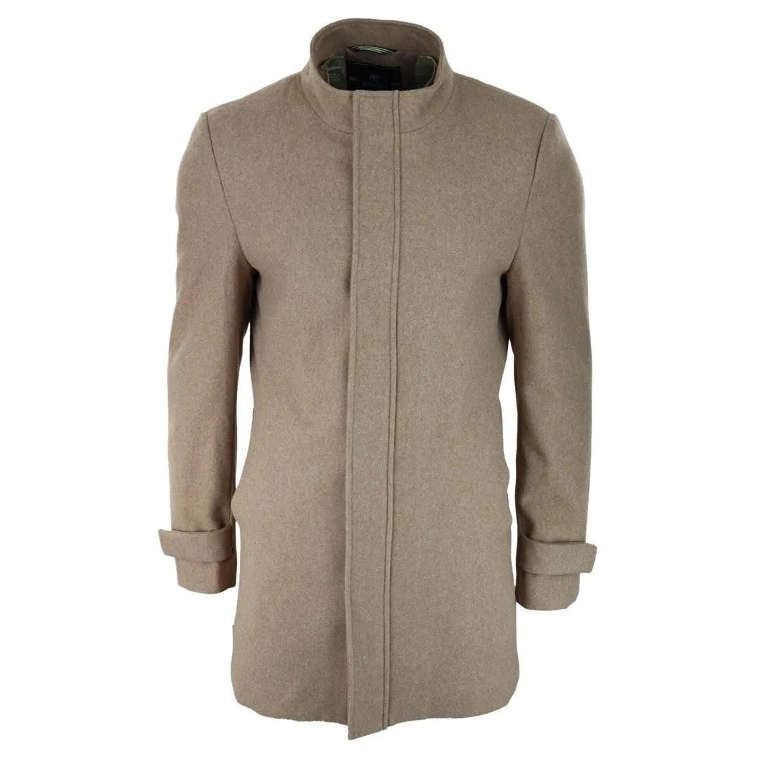 Mens 3/4 Long Overcoat Jacket Coat Removable Hood Smart Casual Winter Warm Wool