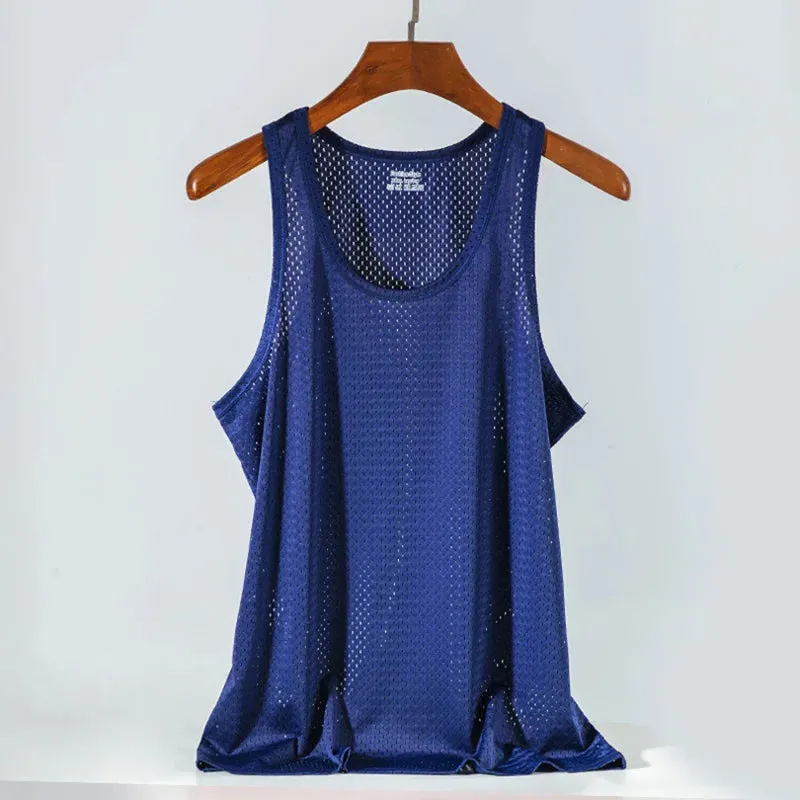 Men's Ice Silk Mesh Tank - Transparent Gym Stringer Bodybuilding Vest