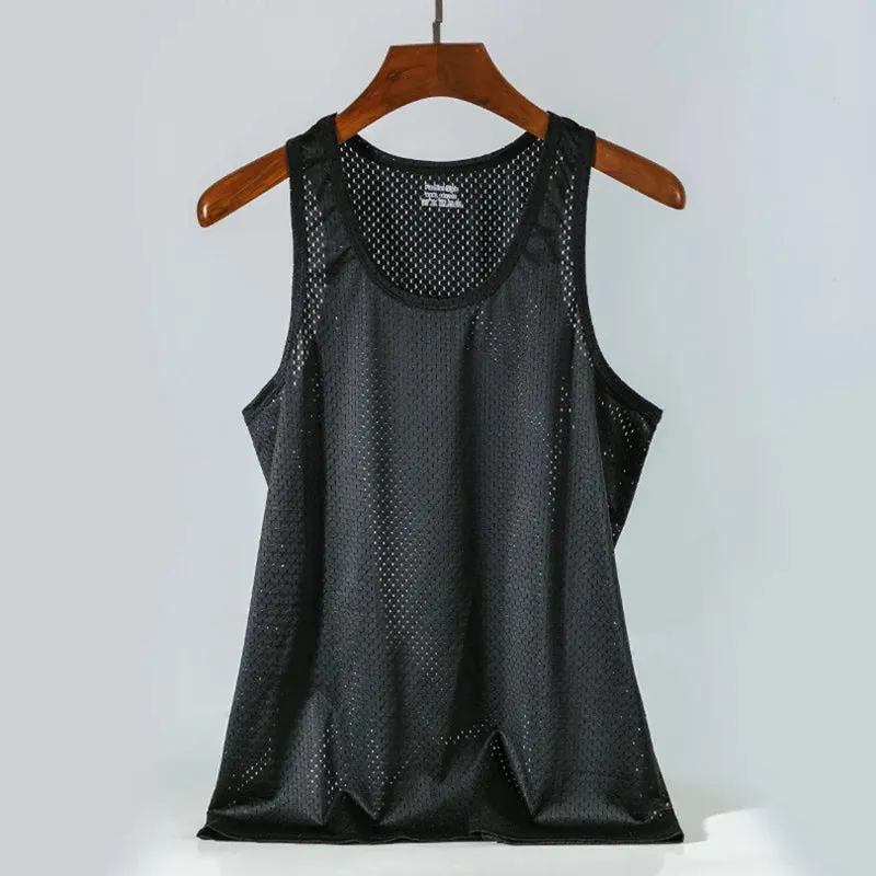 Men's Ice Silk Mesh Tank - Transparent Gym Stringer Bodybuilding Vest