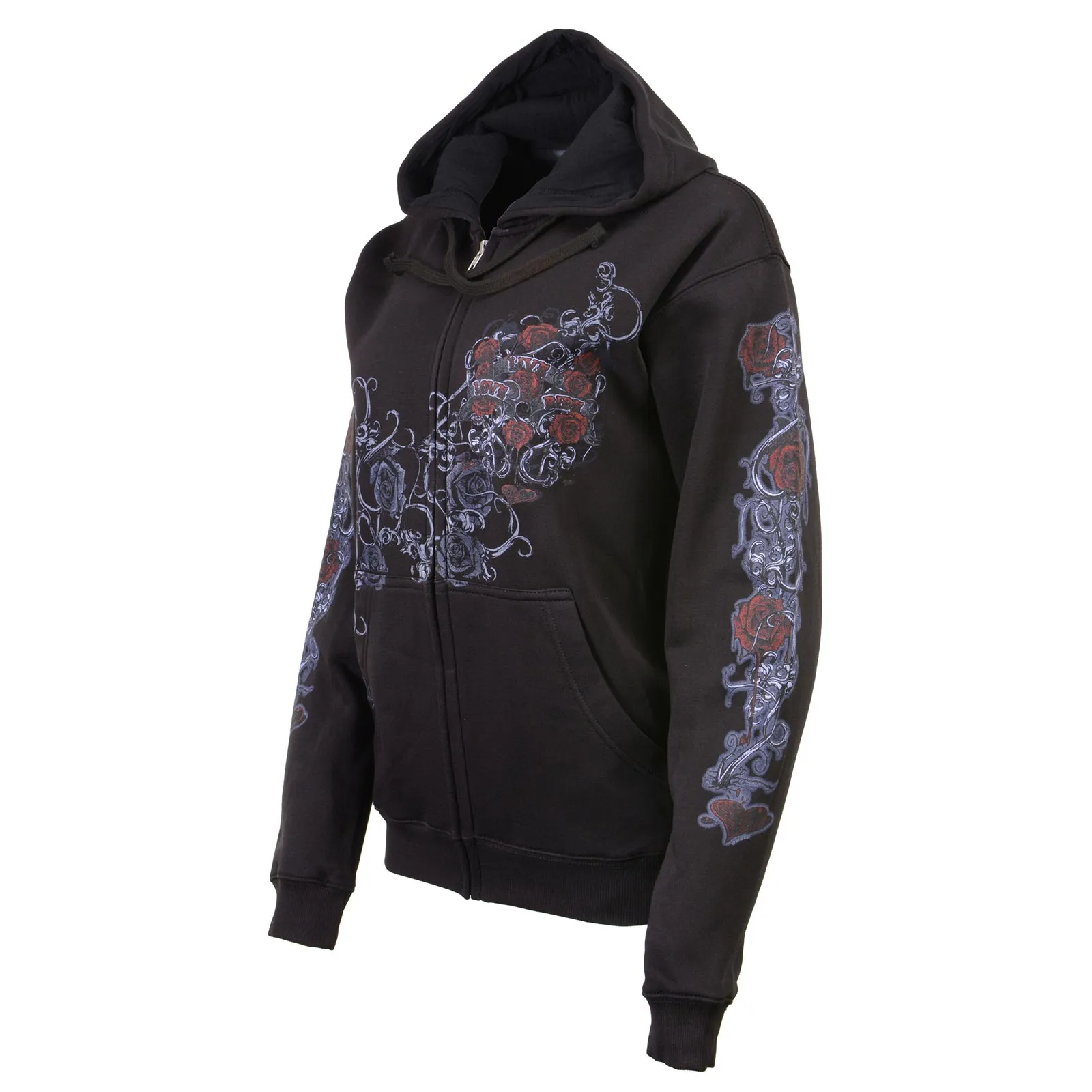 Milwaukee Leather MPLH228000 Women's Black Hoodie Sweatshirt with Live, Love, Ride and Roses Artwork Print