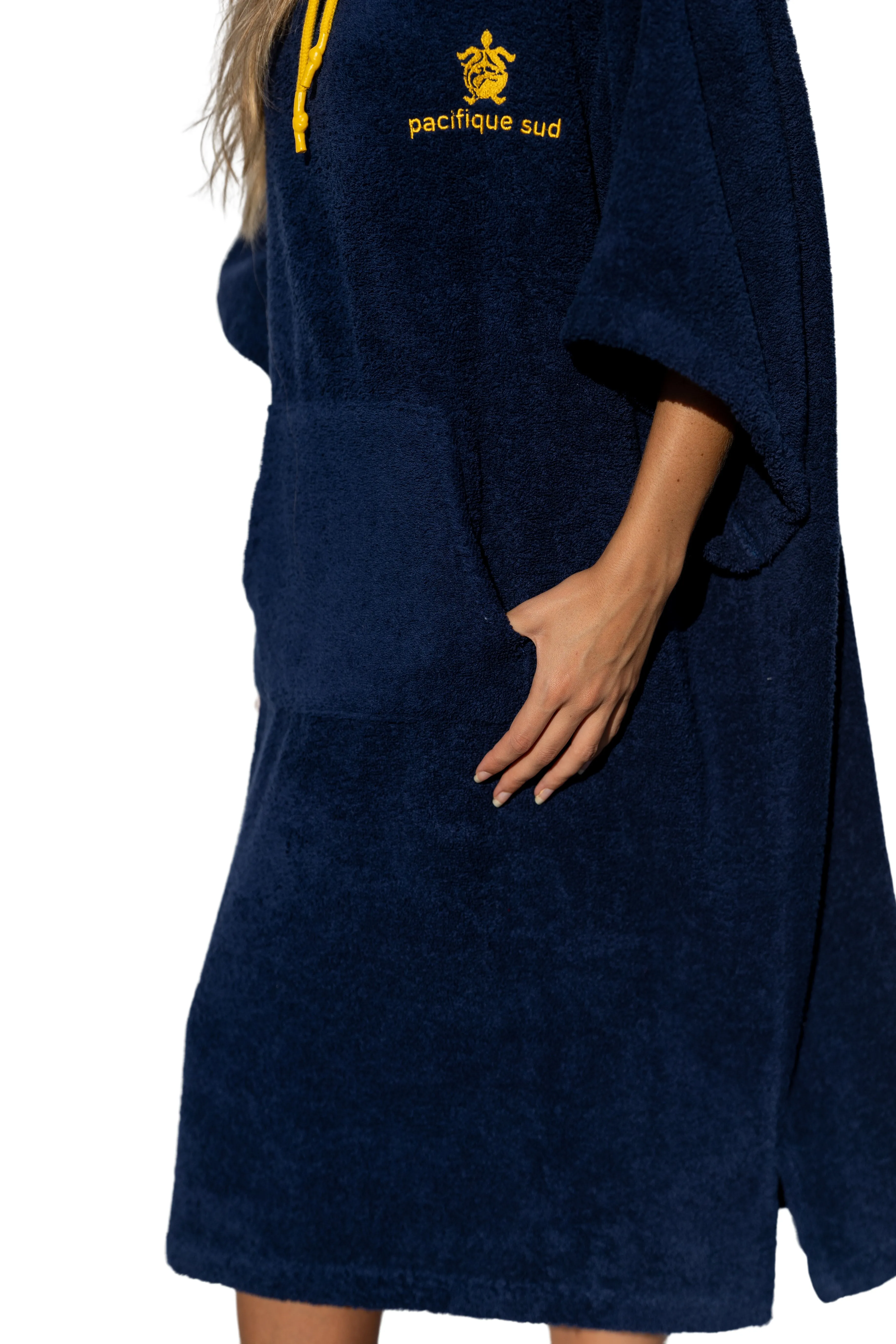 Navy Blue Surf Poncho - One Size - Cotton - with sleeves